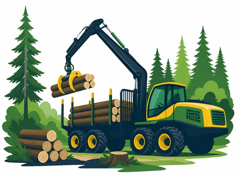 Cargador forestal levantando trozos en una faena